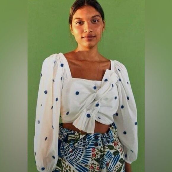 FARM Rio Tops - NWOT Farm Rio Blue Flower Crop - size large